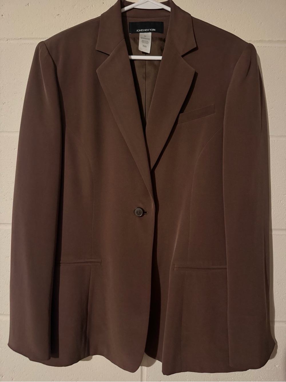 100% Silk Jones New York Women's Brown Single-Button Blazer